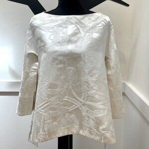 Elegant ivory white silk Jacquard top blouse
